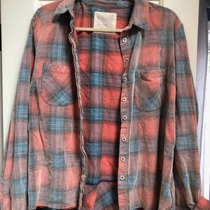 FreePeople orange and blue flannel type shirt